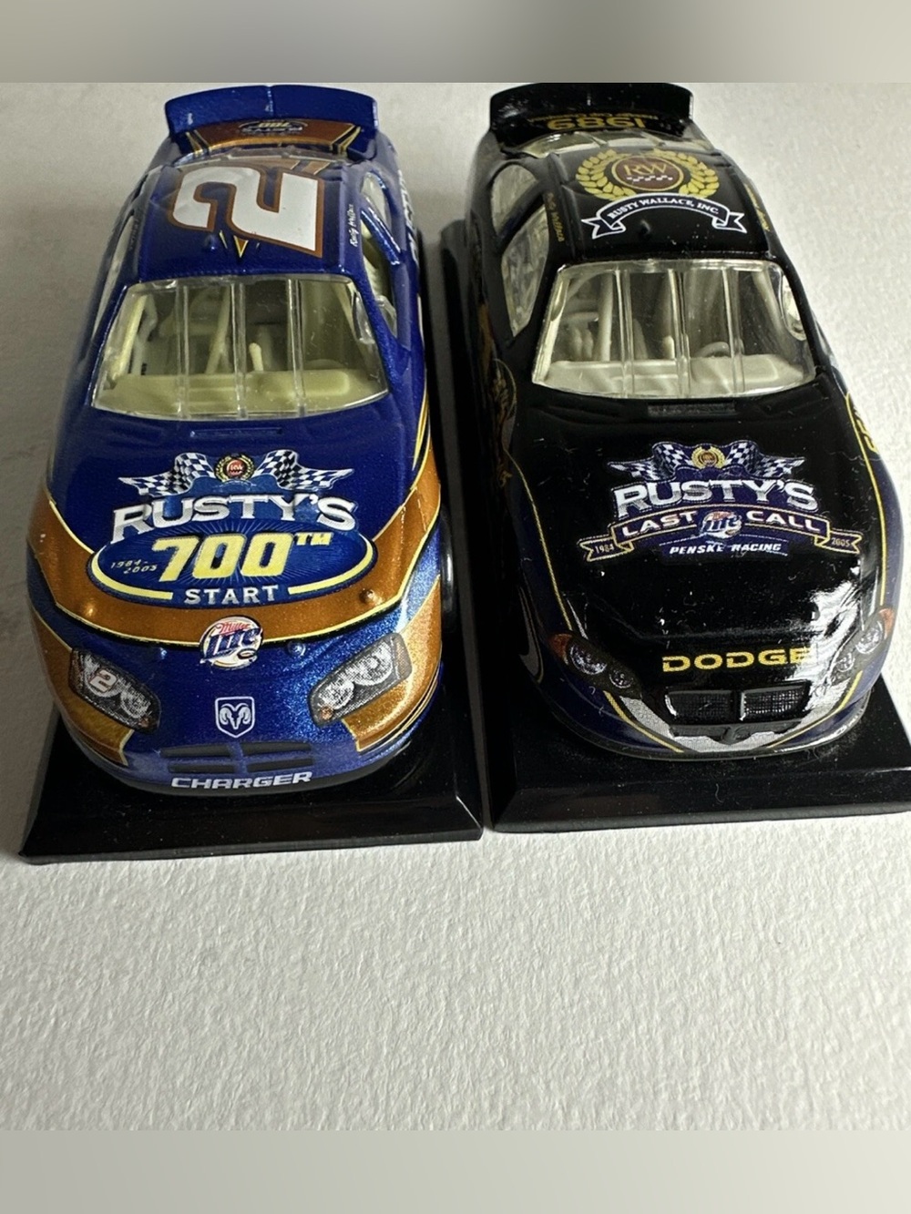 Two Rusty Wallace #2 1/64 diecast 1 blue rusty 700th Start And 1 Last Call